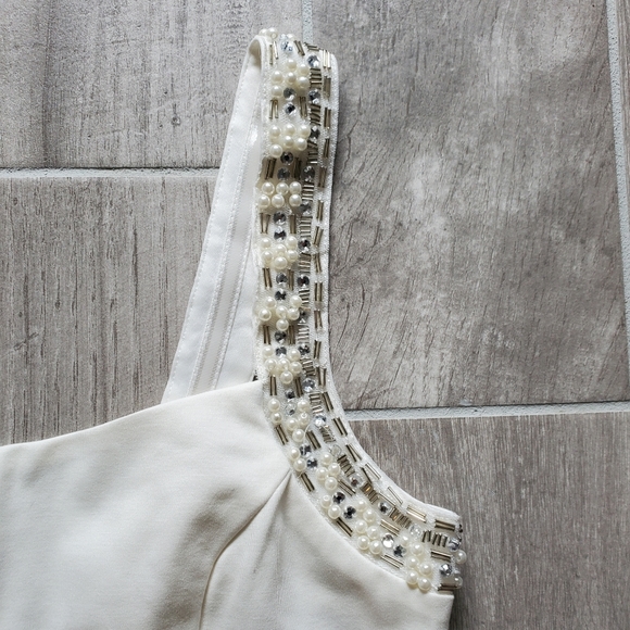 Lulu's Size Large Backless Beaded Ivory Bodycon Dress - Picture 5 of 8